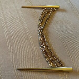 Monet Vintage Gold Tone Triple Chain Double Spike Pin Large Sweater Clip Brooch